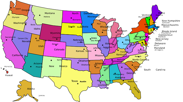 خريطة امريكا والولايات الأمريكية