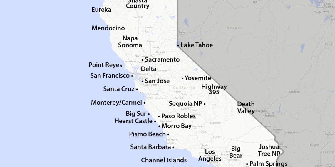 خريطة كاليفورنيا ومدنها